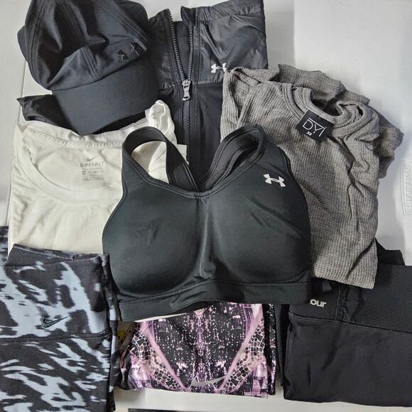 Women's‎ XS Activewear Lot Bundle of 8 Nike Under Armour Leggings Top Jacket Hat - Picture 1 of 13